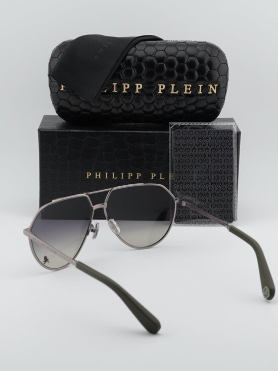 Philipp Plein SPP007V 0508 Aviator Unisex Sunglasses – Gunmetal / Grey main image 7
